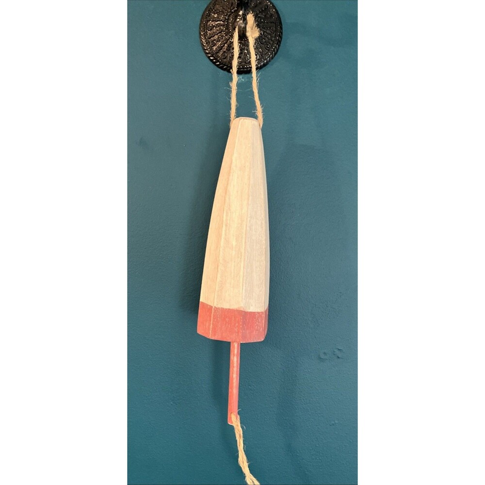 VTG Wooden Buoy Float Nautical Beach Decor Red White Hangs On Wall From Ends
